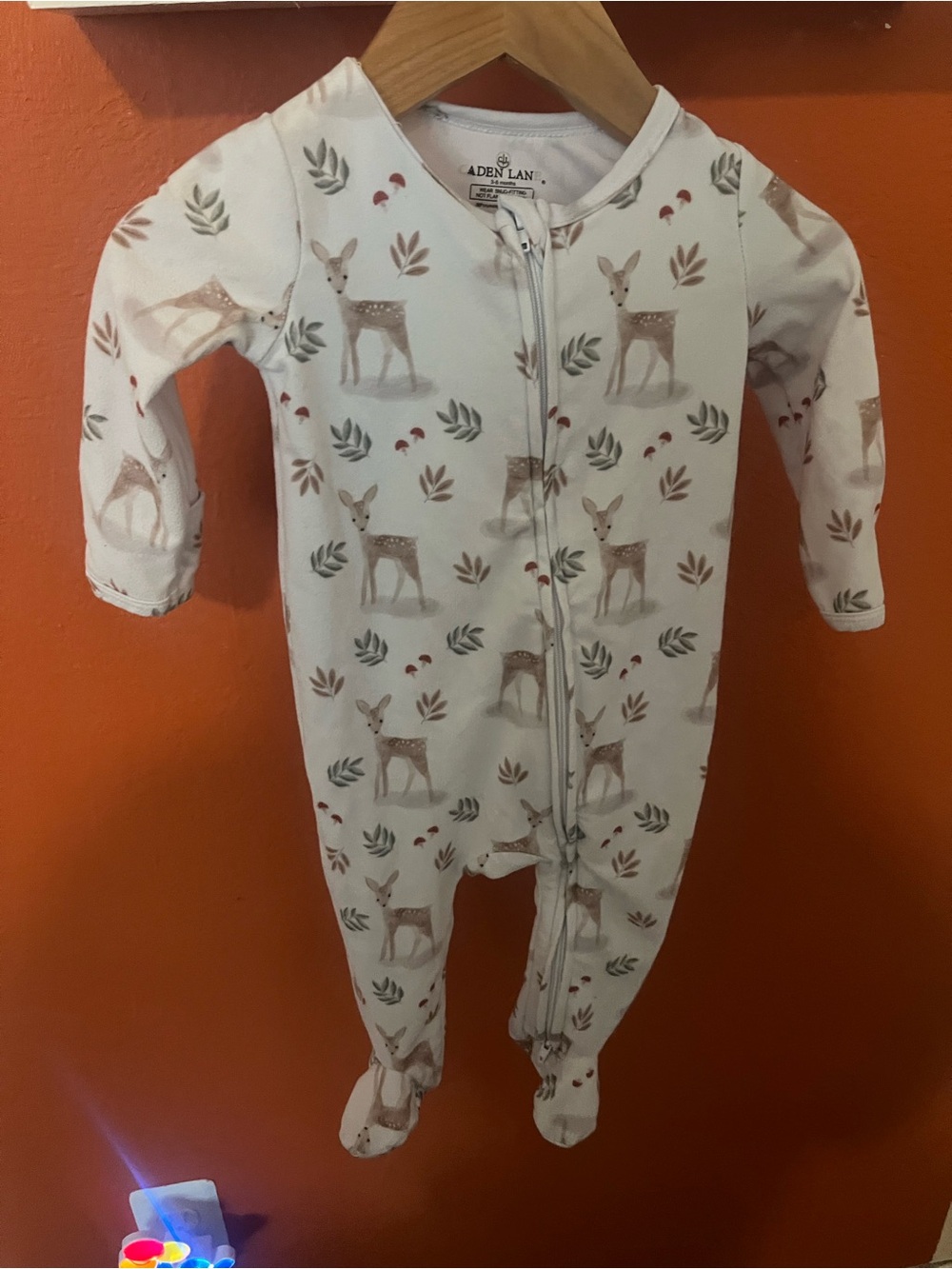 Caden Lane White Footed One-Piece with Brown Deer and Green Leaf Print